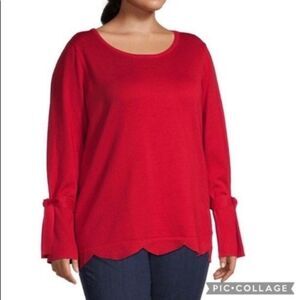 Maree Pour Toi Red Scalloped Hem Sweater NWT Plus Size 12/14 Soft Knit Holiday